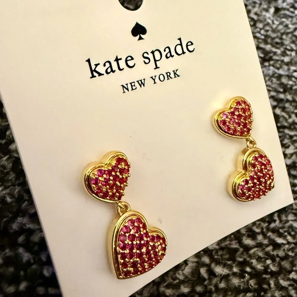 Authentic kate spade New York Deep Pink Crystal Heart Drop Earrings